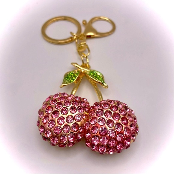 PINK CHERRY SPARKLES | Rhinestone Bag Charm | Keychain (Brand New!) 🩷 - Picture 6 of 10